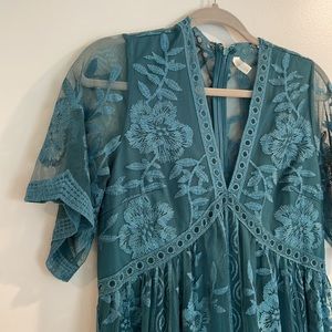 PinkBlush Maternity Dark Turquoise Lace Mesh Overlay Maternity Maxi Dress